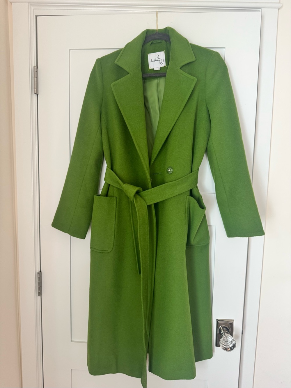 Sam Edelman Bright Green Wool Blend Wrap Coat with Satin Lining